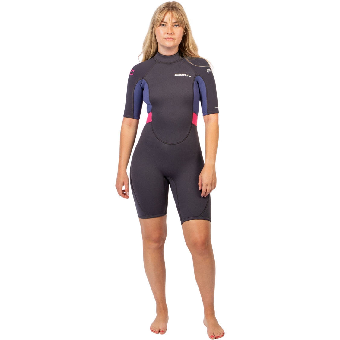 2026 Gul Womens Response Natur 3/2mm Back Zip Shorty Wetsuit RE3318-GYBL - Grey / Blue